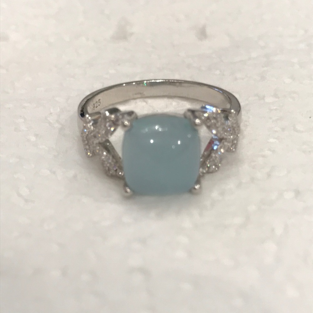 Real Aquamarine Ring Size 8.75 Sterling Silver